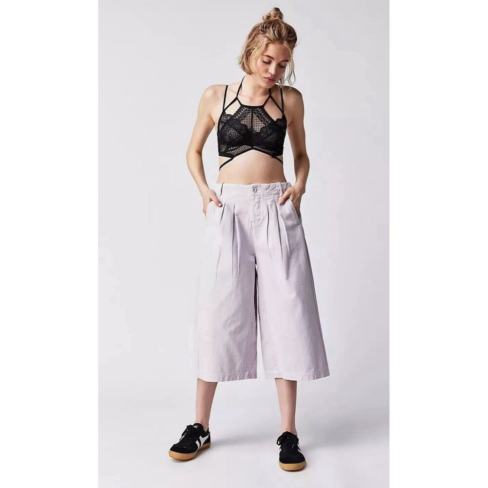Free People Gaucho Capri Pants Hard Rain High Waisted Wide-Leg Cotton Sz 14 NWT